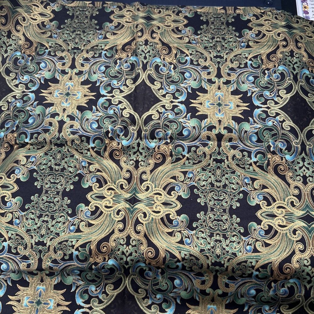 Paula Nadelstern Opulence Benartex Black Gold Turquoise Cotton Quilting Fabric